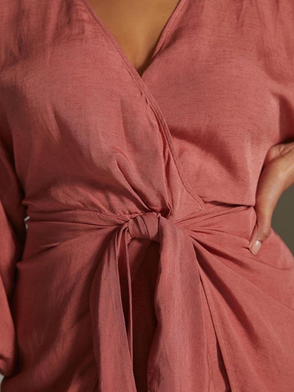 Women’s Coral Wrap Tie-Front Wrap Mini Dress - Picture 5 of 10